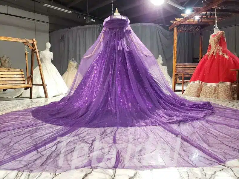 Purple Sparkle Prom Dress Ball Gown Wedding Dress With Veil - Image 9