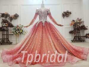 red long sleeve prom dress 803-001