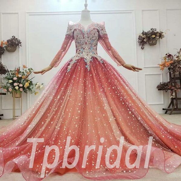 red long sleeve prom dress 803-001