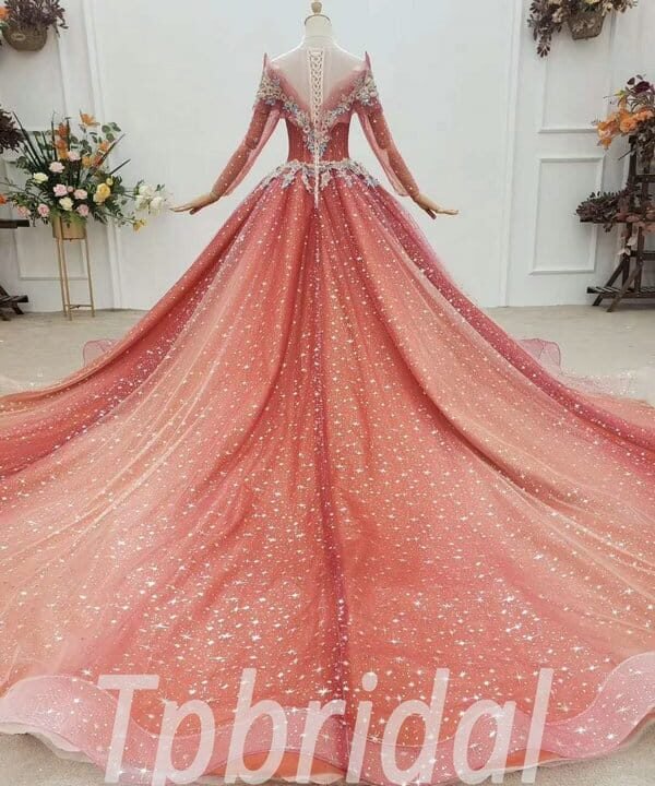 red long sleeve prom dress 803-008