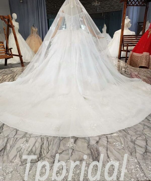 Alternative view of White Princess Wedding Dress Off The Shoulder Ball Gown With Veil