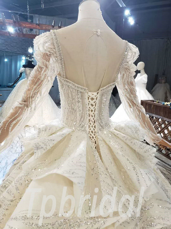 Autumn Wedding Dresses Long Sleeve Ball Gown Long Train With Veil