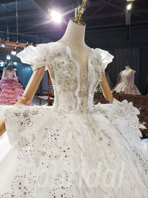 Big Ball Gown Wedding Dress Haute Couture With Monarch Train