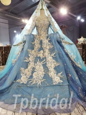 blue and gold wedding dress 846-010
