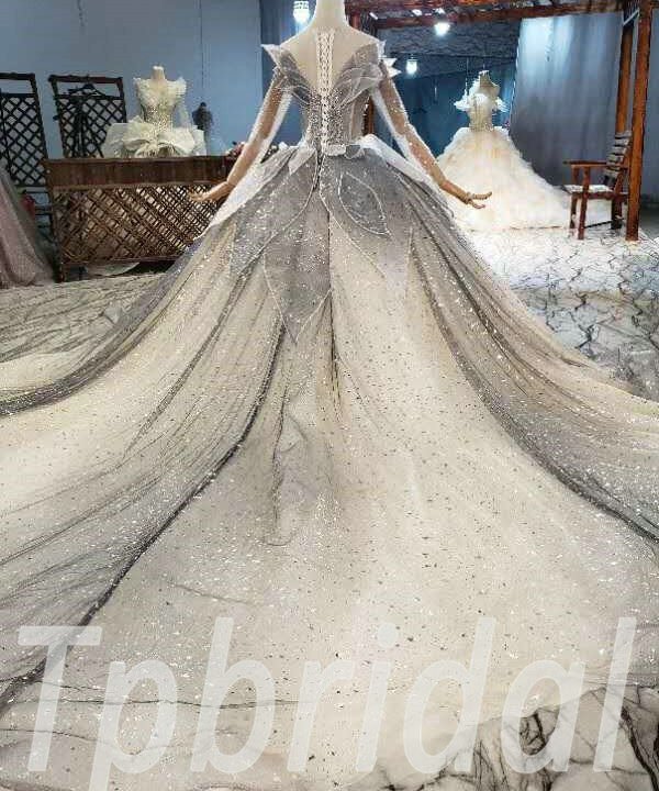 Alternative view of Long Sleeve Quinceanera Dress Grey Champagne Ball Gown Prom Dress