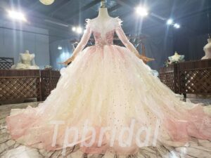 pink wedding dress with sleeves 850-002