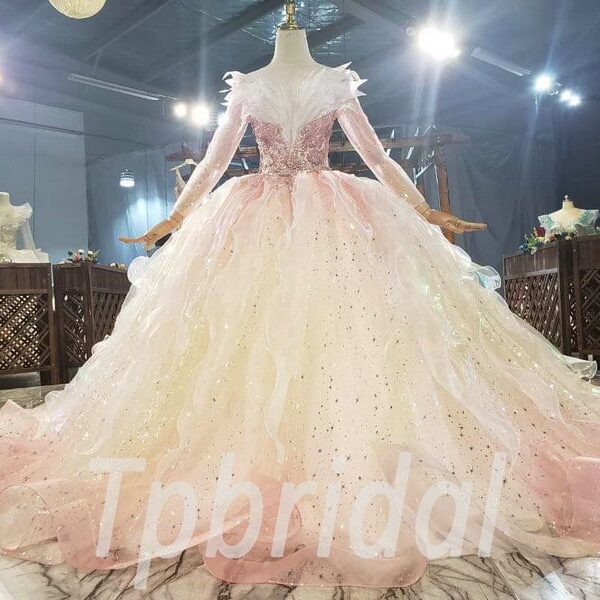 pink wedding dress with sleeves 850-002