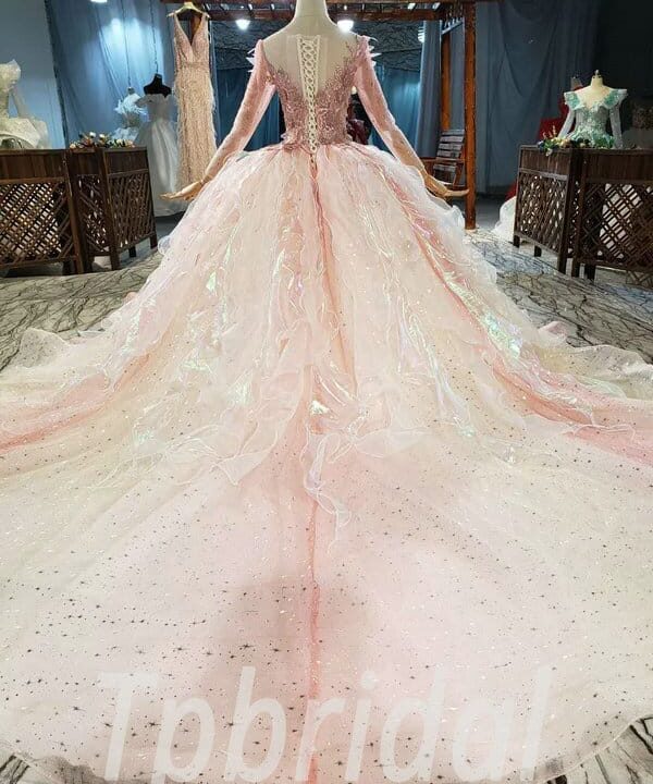 pink wedding dress with sleeves 850-008