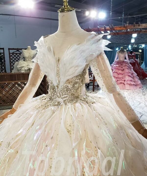 Alternative view of Princess Long Sleeve Wedding Dress Champagne Ball Gown Prom Dress