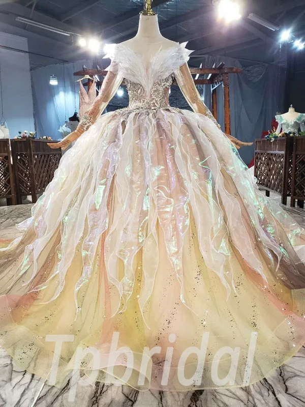 Princess Wedding Dress With Veil Colorful Ball Gown Prom Dress - Image 3