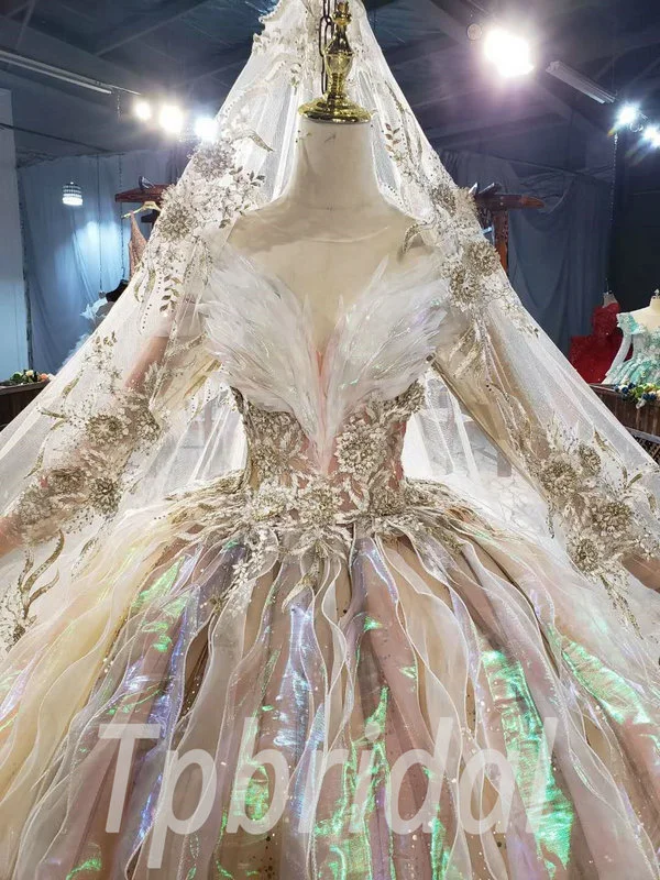 Princess Wedding Dress With Veil Colorful Ball Gown Prom Dress - Image 6