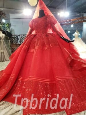red wedding dress with veil 843-001