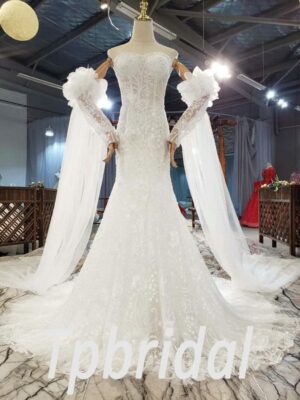 wedding dress with removable sleeves 858-007