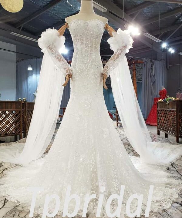 wedding dress with removable sleeves 858-007