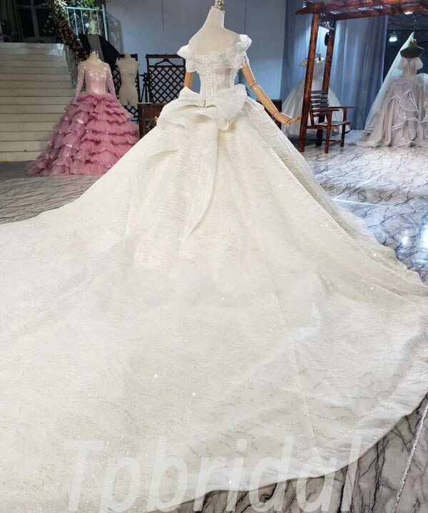 Alternative view of Cathedral Train Wedding Dresses Beaded Lace Bling Bridal Gown