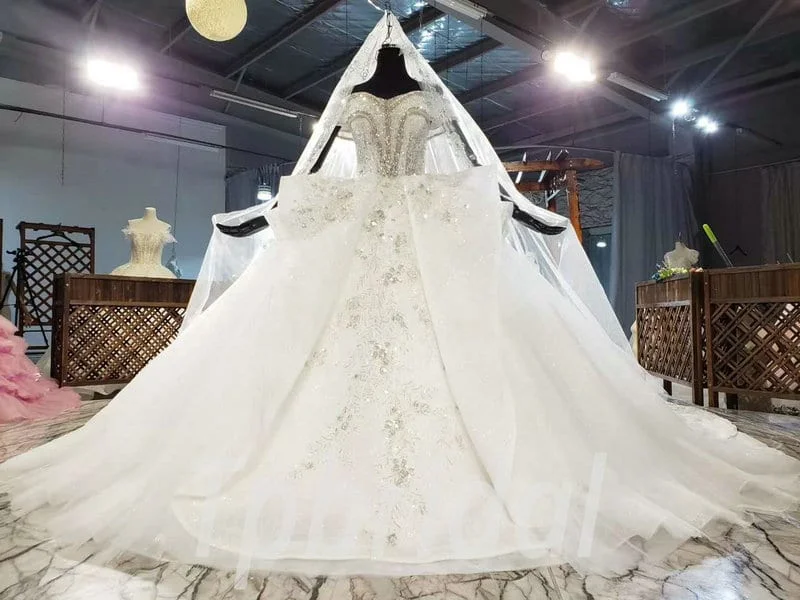 Heavy Wedding Dress Hand Made Beaded Ball Gown Long Train - Image 3
