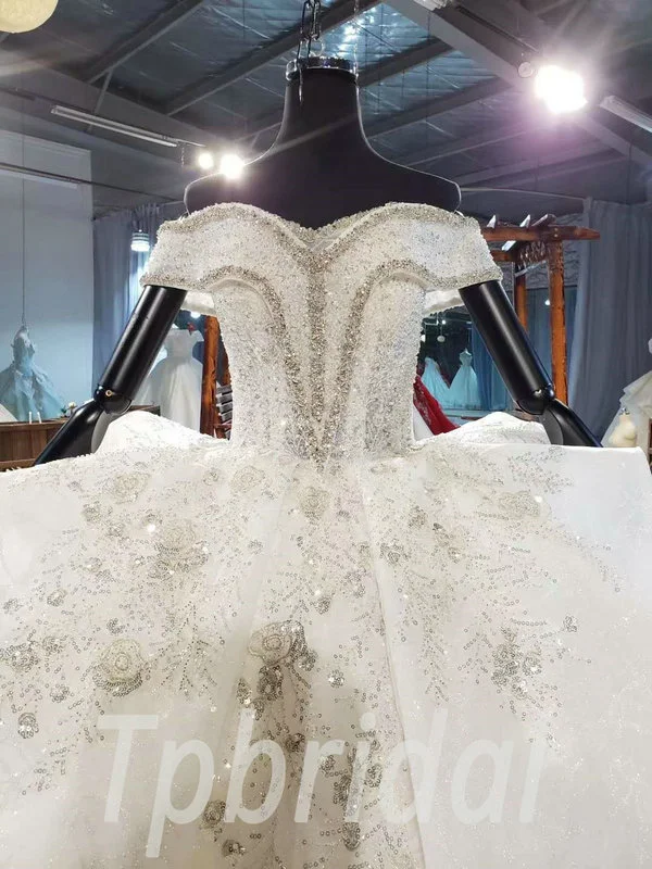 Heavy Wedding Dress Hand Made Beaded Ball Gown Long Train - Image 6