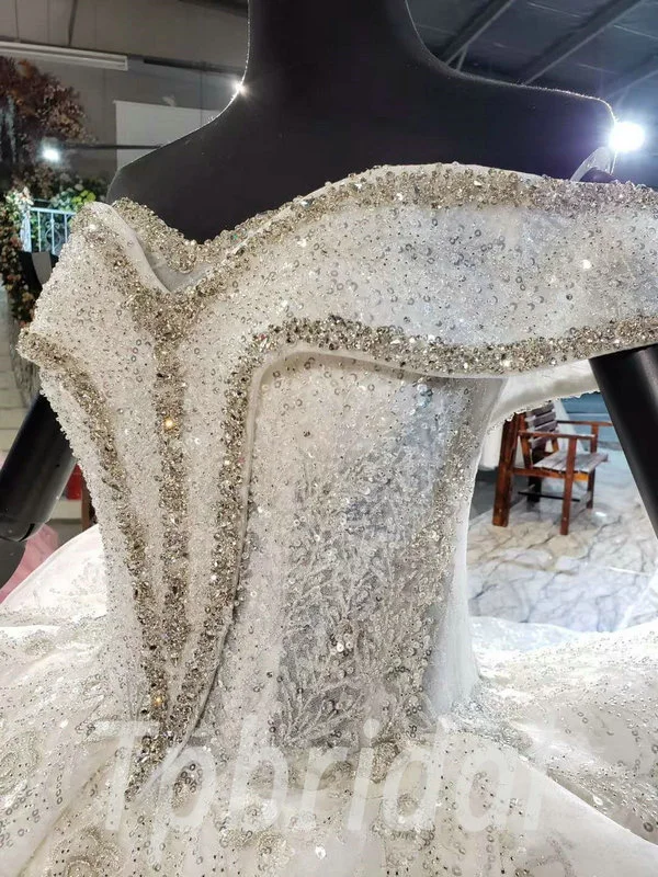Heavy Wedding Dress Hand Made Beaded Ball Gown Long Train - Image 10