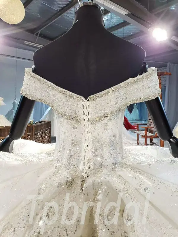 Heavy Wedding Dress Hand Made Beaded Ball Gown Long Train - Image 8
