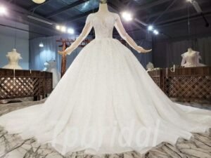 long sleeve beaded wedding dress 865-002