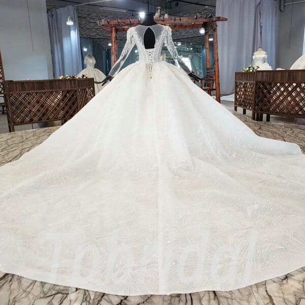 long sleeve v neck wedding dress 877-006