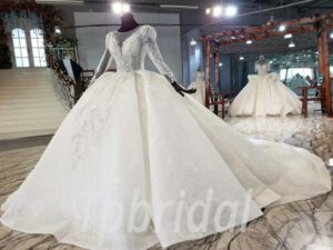 long sleeve v neck wedding dress 877-007