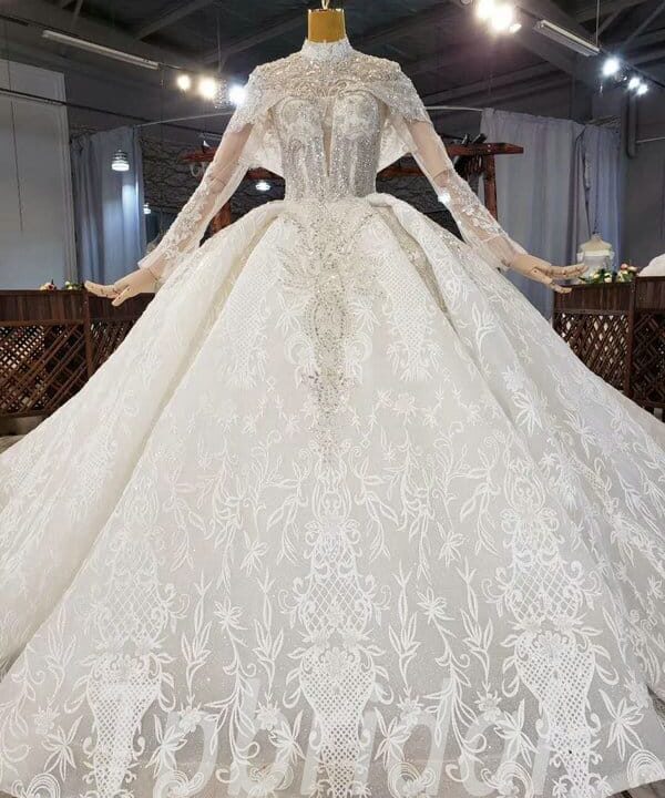 Two Piece Wedding Dress High Neck Ball Gown Lace Bridal Gown