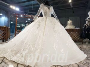 long sleeve lace wedding dress ball gown-887-008