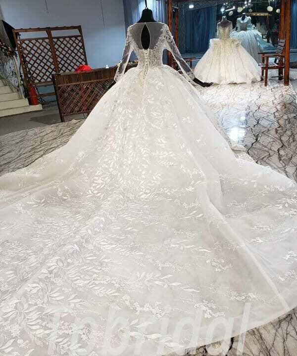 long sleeve lace wedding dress ball gown-887-009