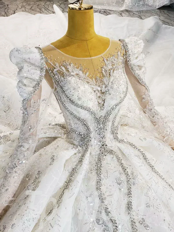 Long Sleeve Winter Wedding Dress Ball Gown With Monarch Train - Image 5