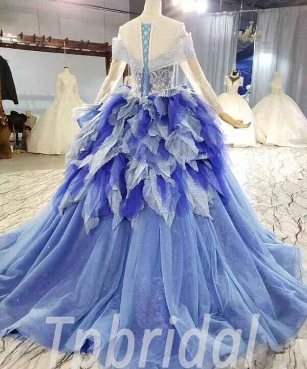 blue and white quinceanera dress 917-005