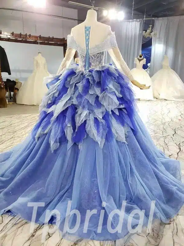 blue and white quinceanera dress 917-005