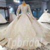 champagne long sleeve wedding dress 913-002
