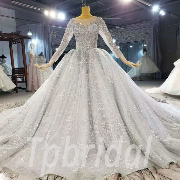 grey wedding dress with sleeves 901-002