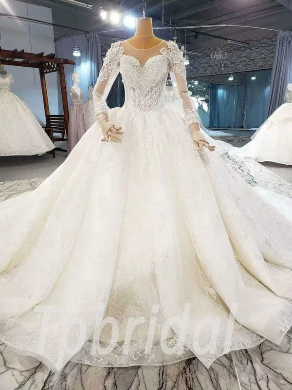 Long Sleeve Sweetheart Wedding Dress Ball Gown With Train - Image 8
