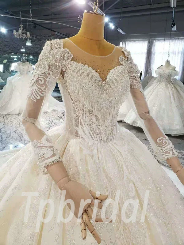 long sleeve sweetheart wedding dress 914-006