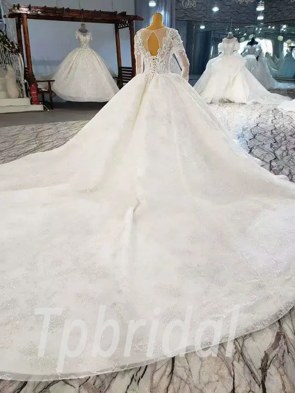 Long Sleeve Sweetheart Wedding Dress Ball Gown With Train - Image 9