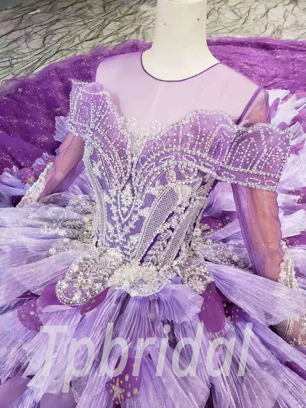 purple ball gown wedding dress 930-009