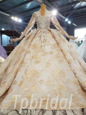 gold lace wedding dress 941-003