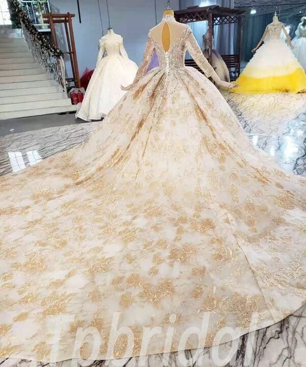 gold lace wedding dress 941-007