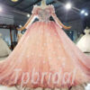 pink wedding dress with sleeves 931-002