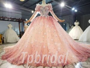 pink wedding dress with sleeves 931-002