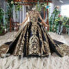 black and gold flower girl dress 957-007