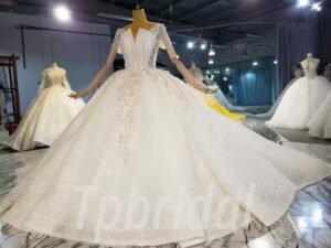 short sleeve ball gown wedding dress 942-004