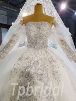 detachable sleeve wedding dress 966-005