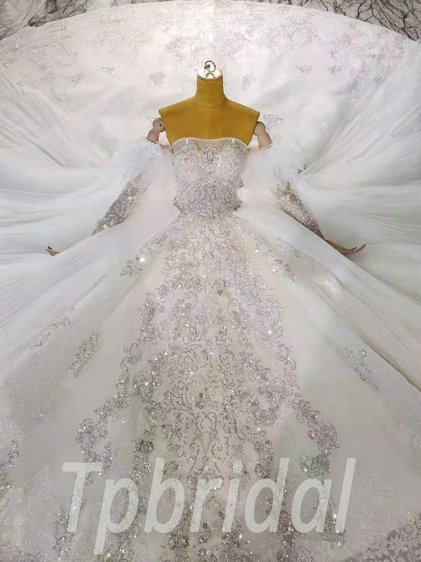 Detachable Sleeve Wedding Dress Strapless Ball Gown Bridal Dress