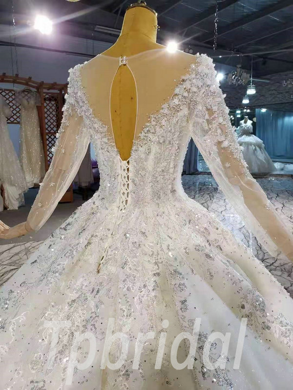 Long Sleeve Sweetheart Wedding Dress Ball Gown With Train 2021