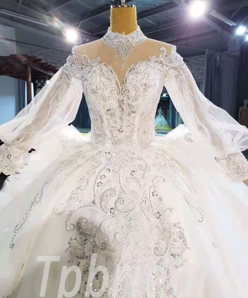 puffy sleeve wedding dress 965-002