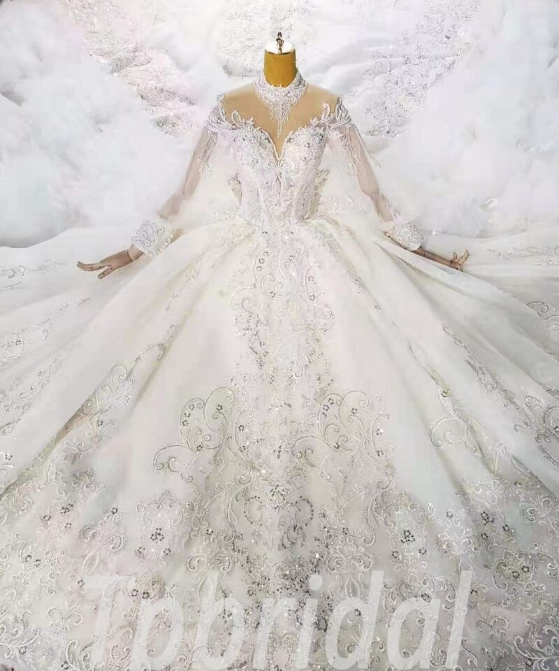 puffy sleeve wedding dress 965-006