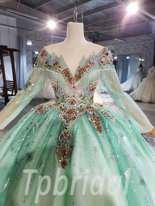 Jenny Packham | Apache Floral Embellished Spring-Like Mint Green Tulle Gown  | Designer Bridal Room